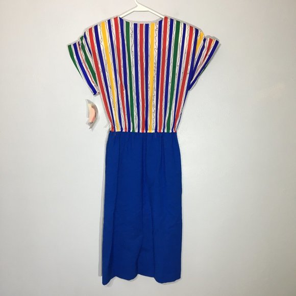 Vintage 80s Clowncore Dress Bright Primary Colors Abstract Rainbow Geometric - Picture 9 of 12